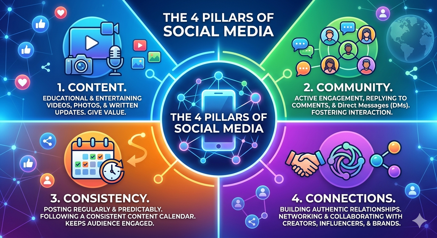 What are the 4 pillars of social media?