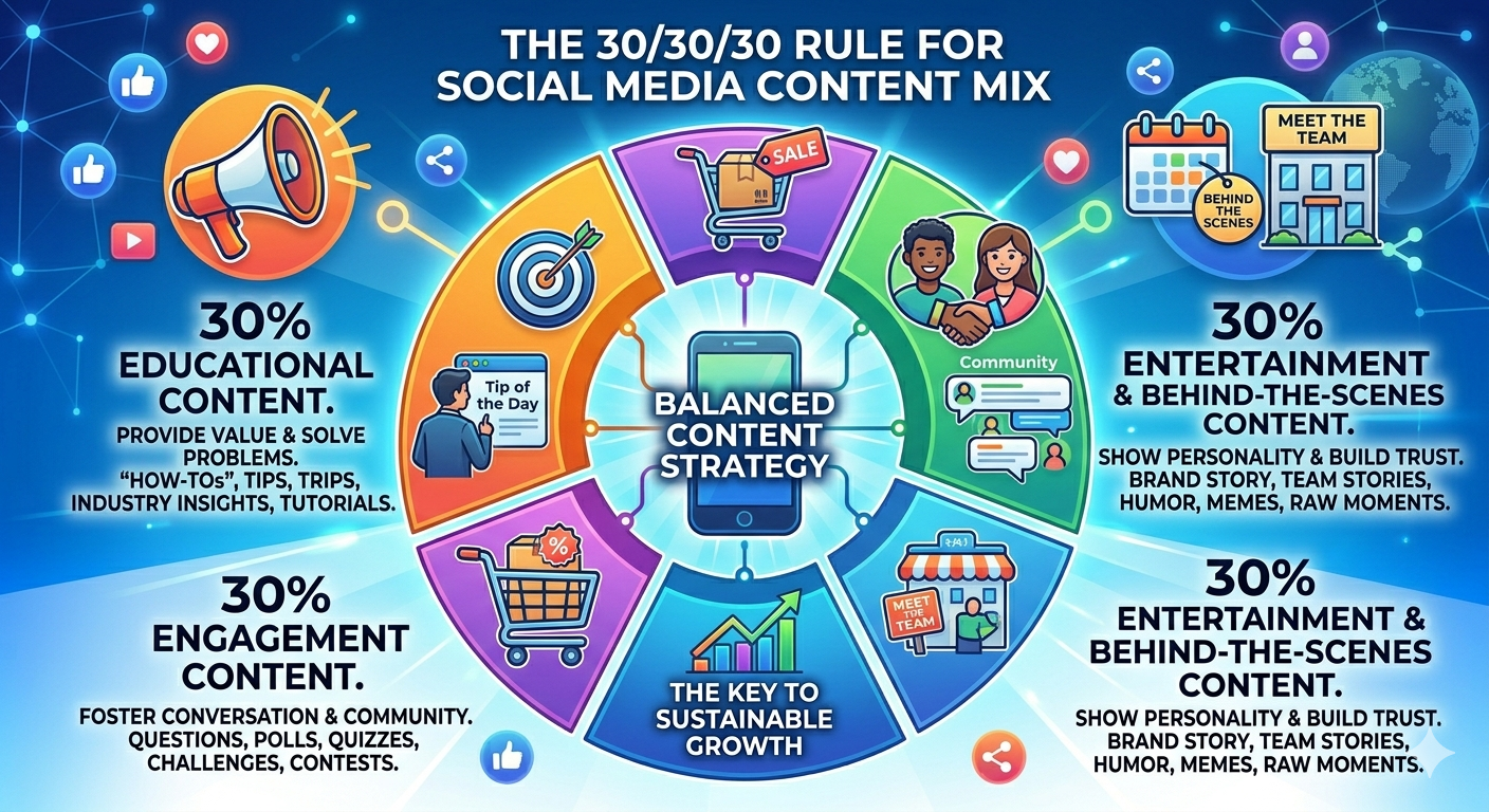What is the 30:30:30 rule for social media? arunempirehub